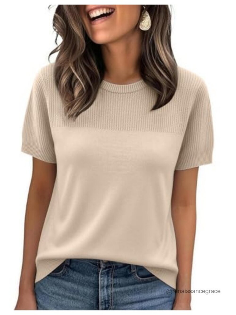 Women's Short Sleeve Knit Sweater Lightweight Work Casual Top